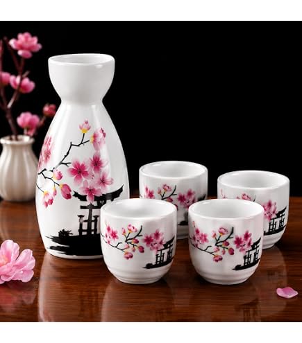 Buy Abuff Japanese Sake Set, 1 Tokkuri Bottle & 4 Ochoko Cups